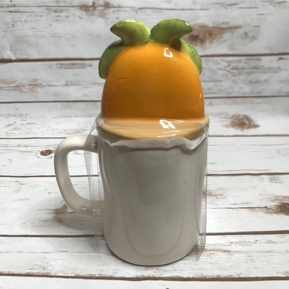 Rae Dunn SUNRISE SUNBURN SUNSET Mug with Palm Tree Topper - Picture 4 of 7